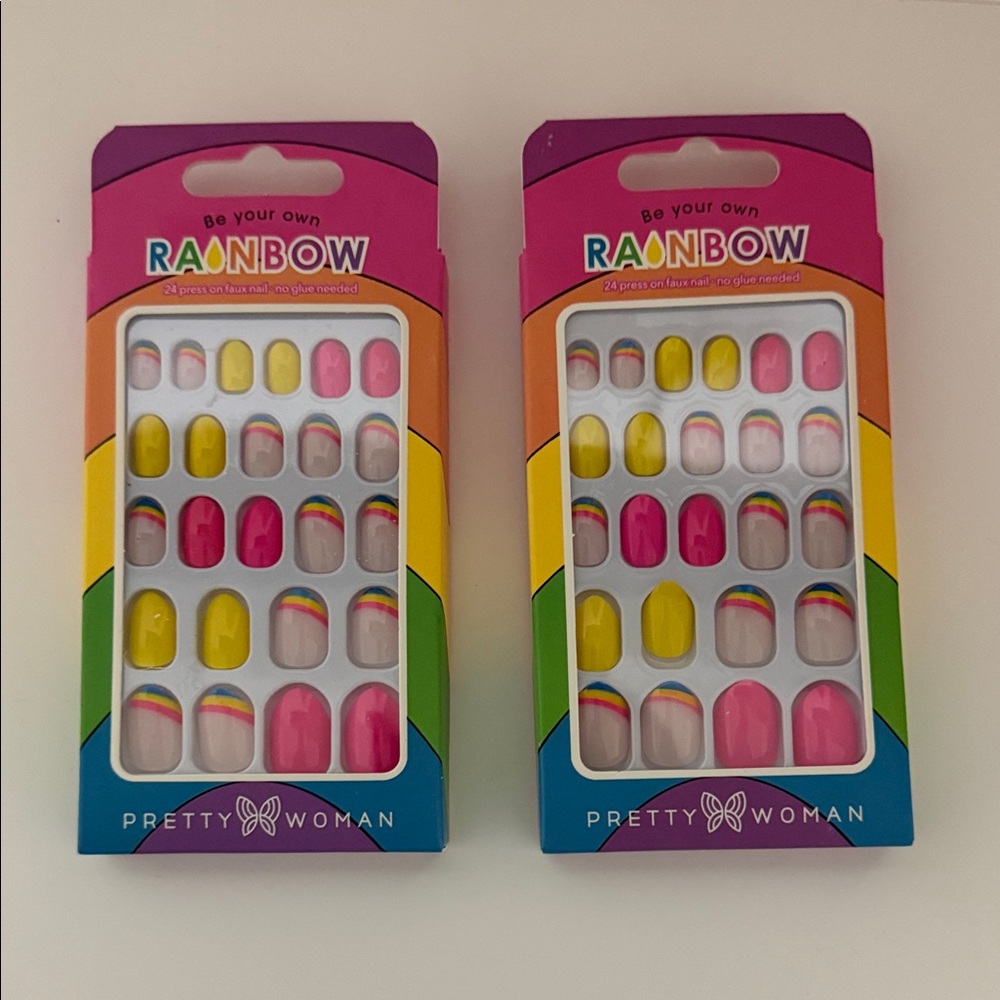 Pretty Woman Rainbow Press-On Nails - Pink, Yellow, Multi Rainbow 2 pack $6